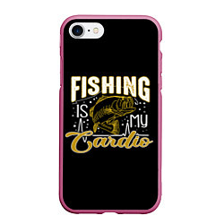 Чехол iPhone 7/8 матовый Fishing is my Cardio, цвет: 3D-малиновый