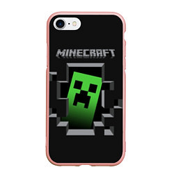 Чехол iPhone 7/8 матовый Minecraft Creeper, цвет: 3D-светло-розовый
