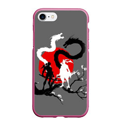 Чехол iPhone 7/8 матовый Битва драконов, цвет: 3D-малиновый
