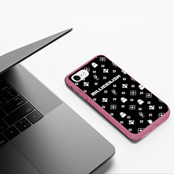 Чехол iPhone 7/8 матовый Billie Eilish: Black Pattern, цвет: 3D-малиновый — фото 2