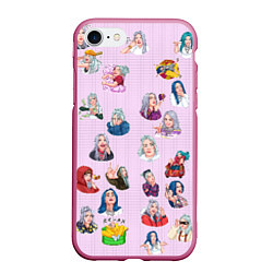 Чехол iPhone 7/8 матовый BILLIE EILISH: Stickers, цвет: 3D-малиновый