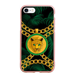 Чехол iPhone 7/8 матовый Золотой леопард и цепь