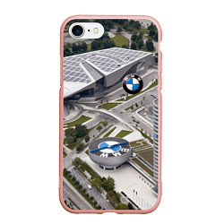 Чехол iPhone 7/8 матовый BMW city, цвет: 3D-светло-розовый
