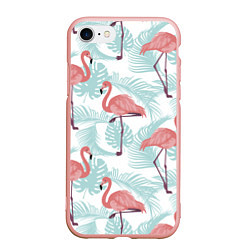 Чехол iPhone 7/8 матовый Узор фламинго и тропических растений