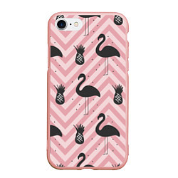 Чехол iPhone 7/8 матовый Черный фламинго арт