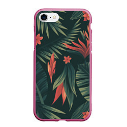 Чехол iPhone 7/8 матовый Тропический комуфляж, цвет: 3D-малиновый