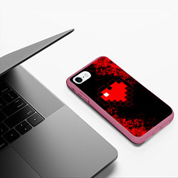 Чехол iPhone 7/8 матовый MINECRAFT HEART, цвет: 3D-малиновый — фото 2
