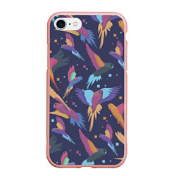 Чехол iPhone 7/8 матовый Райские попугаи, цвет: 3D-светло-розовый