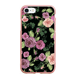 Чехол iPhone 7/8 матовый Кусты роз, цвет: 3D-светло-розовый