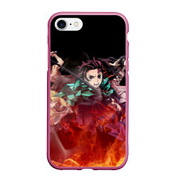 Чехол iPhone 7/8 матовый KIMETSU NO YAIBA, цвет: 3D-малиновый