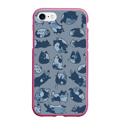 Чехол iPhone 7/8 матовый Камуфляж с котиками серо-голубой, цвет: 3D-малиновый