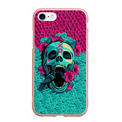 Чехол iPhone 7/8 матовый Неоновый череп, цвет: 3D-светло-розовый