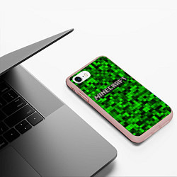 Чехол iPhone 7/8 матовый MINECRAFT CREEPER КАПЮШОН, цвет: 3D-светло-розовый — фото 2