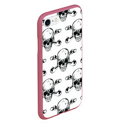 Чехол iPhone 7/8 матовый Череп и кости, цвет: 3D-малиновый — фото 2