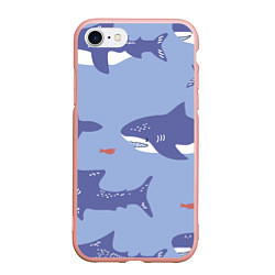 Чехол iPhone 7/8 матовый Акулий косяк, цвет: 3D-светло-розовый