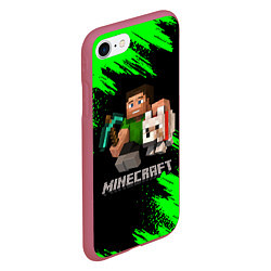 Чехол iPhone 7/8 матовый MINECRAFT, цвет: 3D-малиновый — фото 2