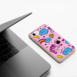 Чехол iPhone 7/8 матовый Единороги, цвет: 3D-светло-розовый — фото 2