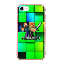 Чехол iPhone 7/8 матовый MINECRAFT, цвет: 3D-светло-розовый