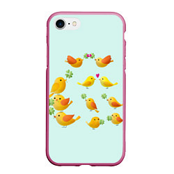 Чехол iPhone 7/8 матовый Птицы, цвет: 3D-малиновый