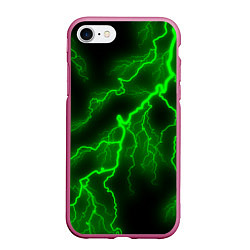 Чехол iPhone 7/8 матовый МОЛНИЯ GREEN NEON, цвет: 3D-малиновый