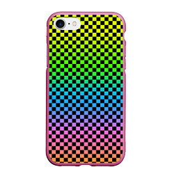 Чехол iPhone 7/8 матовый РАДУЖНАЯ ШАХМАТКА, цвет: 3D-малиновый