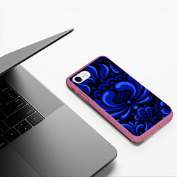 Чехол iPhone 7/8 матовый Гжель узоры, цвет: 3D-малиновый — фото 2