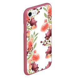 Чехол iPhone 7/8 матовый Цветы на белом, цвет: 3D-малиновый — фото 2