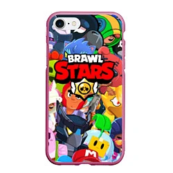 Чехол iPhone 7/8 матовый BRAWL STARS ВСЕ БРАВЛЕРЫ, цвет: 3D-малиновый