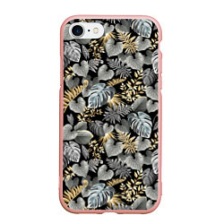 Чехол iPhone 7/8 матовый Серебряные листочки, цвет: 3D-светло-розовый