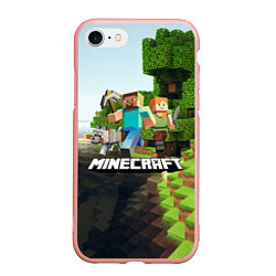 Чехол iPhone 7/8 матовый Minecraft, цвет: 3D-светло-розовый