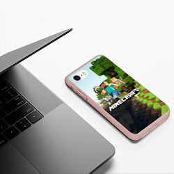 Чехол iPhone 7/8 матовый Minecraft, цвет: 3D-светло-розовый — фото 2