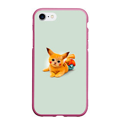 Чехол iPhone 7/8 матовый Котенок покемон пикачу арт, цвет: 3D-малиновый