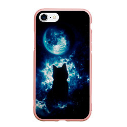 Чехол iPhone 7/8 матовый Кот силуэт луна ночь звезды, цвет: 3D-светло-розовый
