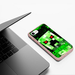 Чехол iPhone 7/8 матовый MINECRAFT CREEPER, цвет: 3D-светло-розовый — фото 2