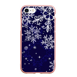 Чехол iPhone 7/8 матовый Новогодние снежинки, цвет: 3D-светло-розовый