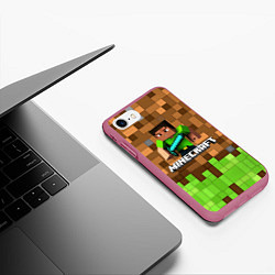 Чехол iPhone 7/8 матовый Minecraft logo heroes, цвет: 3D-малиновый — фото 2