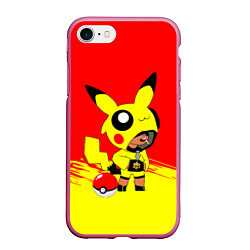 Чехол iPhone 7/8 матовый Brawl starsLeon pikachu, цвет: 3D-малиновый