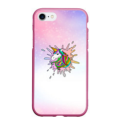 Чехол iPhone 7/8 матовый Единорог, цвет: 3D-малиновый