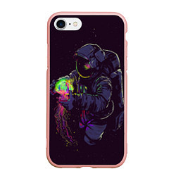 Чехол iPhone 7/8 матовый Медуза и космонавт, цвет: 3D-светло-розовый