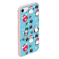 Чехол iPhone 7/8 матовый Новогодние Пингвины, цвет: 3D-светло-розовый — фото 2