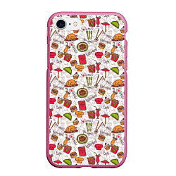 Чехол iPhone 7/8 матовый I love to eat!, цвет: 3D-малиновый