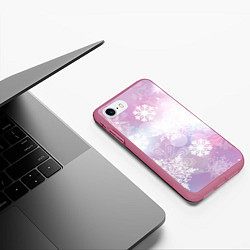 Чехол iPhone 7/8 матовый Снежинки, цвет: 3D-малиновый — фото 2