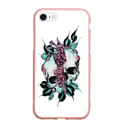 Чехол iPhone 7/8 матовый Череп с японскими цветами, цвет: 3D-светло-розовый