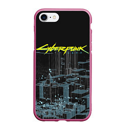 Чехол iPhone 7/8 матовый Город CYBERPUNK 2077, цвет: 3D-малиновый