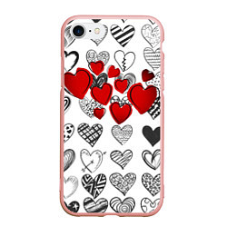Чехол iPhone 7/8 матовый Сердца, цвет: 3D-светло-розовый
