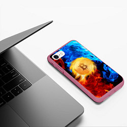 Чехол iPhone 7/8 матовый БИТКОИН BITCOIN FIRE, цвет: 3D-малиновый — фото 2