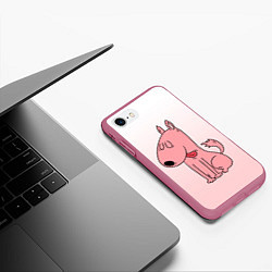 Чехол iPhone 7/8 матовый Мультяшный мопс, цвет: 3D-малиновый — фото 2