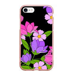 Чехол iPhone 7/8 матовый Ночные цветы, цвет: 3D-светло-розовый