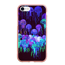 Чехол iPhone 7/8 матовый Неоновые медузы, цвет: 3D-светло-розовый
