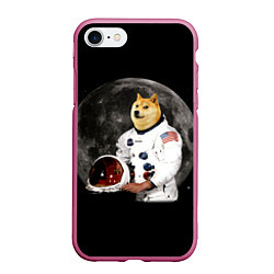 Чехол iPhone 7/8 матовый Доги Космонавт, цвет: 3D-малиновый